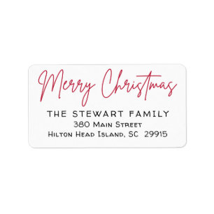 Merry Christmas Simple Modern Red Return Address L Label