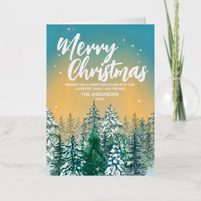 Merry christmas Simple Modern white script holiday Foil Greeting Card (Front)