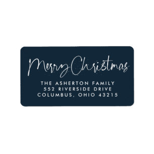 Merry Christmas simple navy holiday return address Label