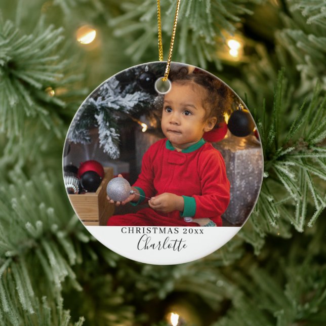Merry Christmas Simple Personalised Ceramic Tree Decoration (Tree)