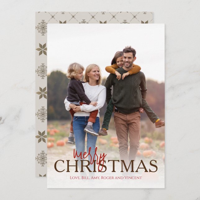 Merry Christmas Simple Photo Elegant Neutral Star Holiday Card (Front/Back)