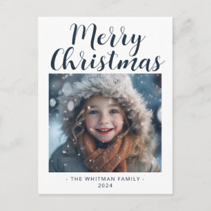 Merry Christmas Simple Photo Modern White Holiday Postcard