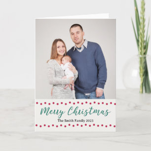 Merry Christmas Simple Red and Green Custom Photo Holiday Card