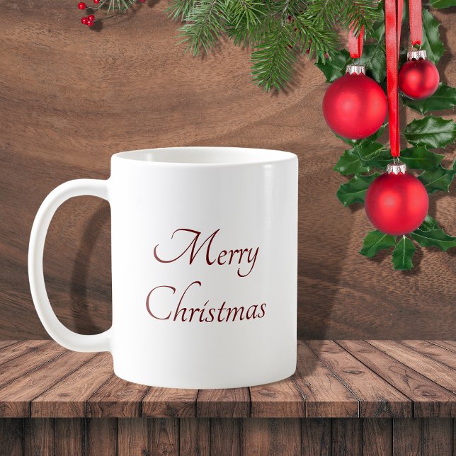 Merry Christmas Simple Red Script Typography  Coffee Mug (Creator Uploaded)