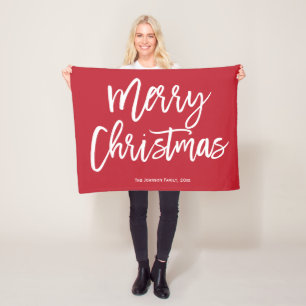 Merry Christmas Simple Red Small Fleece Blanket