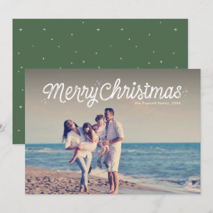Merry Christmas simple retro script one photo Holiday Card