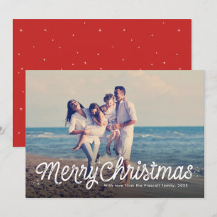 Merry Christmas simple retro script one photo Holiday Card