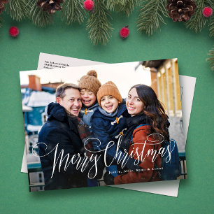 Merry Christmas simple script family photo Holiday Postcard