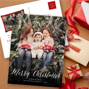 Merry Christmas Simple Script Modern Classic Photo Holiday Postcard