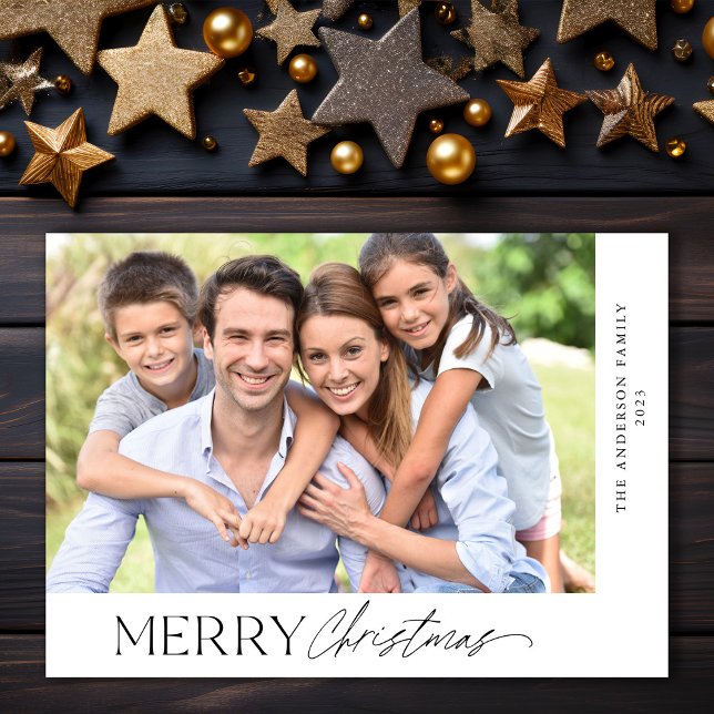 Merry Christmas Simple Script Photo Holiday Card (Creator Uploaded)