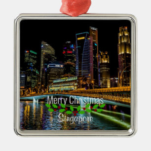 Merry Christmas Singapore Skyline, Metal Tree Decoration
