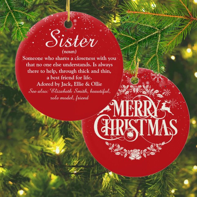 Merry Christmas Sister Definition Snowflakes Ceramic Tree Decoration (Merry Christmas Sister Definition Snowflakes Ceramic Ornament)