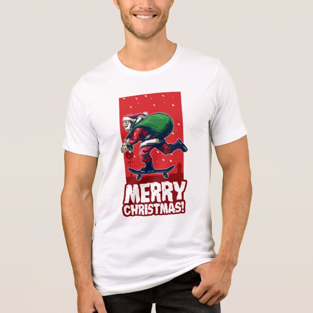 Merry Christmas Skateboarding Santa | Holidays Tri-Blend Shirt (Front)