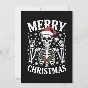 Merry Christmas Skeleton Santa Hat Rock Sign Xmas Invitation