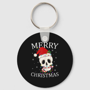 Merry Christmas Skeleton Skull Xmas Lights Men Wom Key Ring