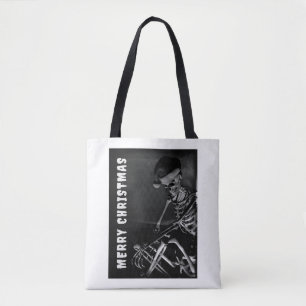 Merry Christmas. Skeleton with Santa hat Tote Bag