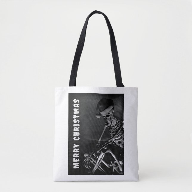 Merry Christmas. Skeleton with Santa hat Tote Bag (Front)