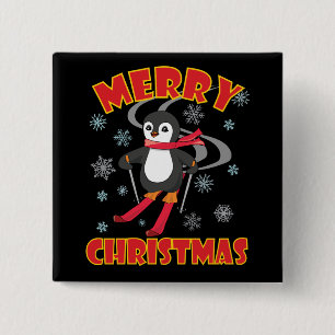 Merry Christmas Skiing Penguin 15 Cm Square Badge