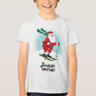 Merry Christmas Skiing Santa Claus Holidays Tri-Blend Shirt