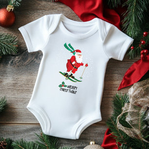 Merry Christmas Skiing Santa Claus Winter Holidays Baby Bodysuit
