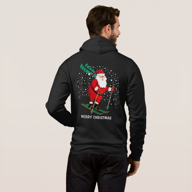 Merry Christmas Skiing Santa Winter Personalised Hoodie (Back Full)