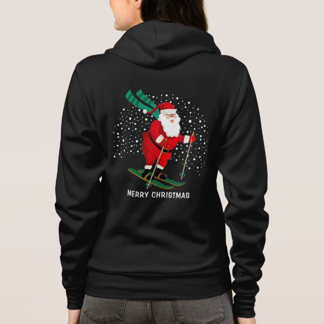Merry Christmas Skiing Santa Winter Personalised Hoodie (Back)
