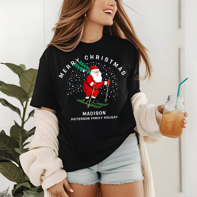 Merry Christmas Skiing Santa Winter Personalised Tri-Blend Shirt (Creator Uploaded)