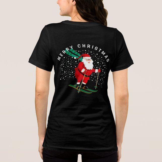 Merry Christmas Skiing Santa Winter Personalised Tri-Blend Shirt (Back)