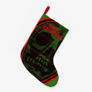 Merry Christmas Skull Green Small Christmas Stocking