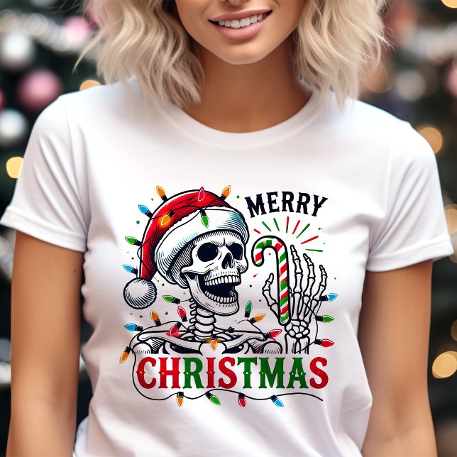 Merry Christmas Skull Holiday Lights Tri-Blend Shirt (Creator Uploaded)