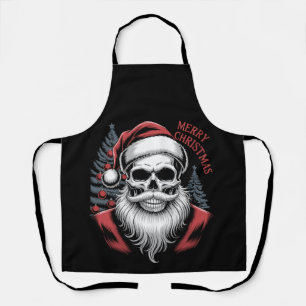 Merry Christmas Skull Santa Hat Beard Gothic Xmas Apron