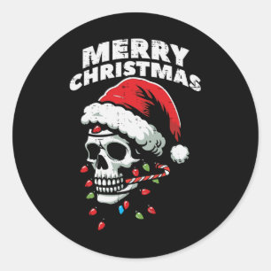Merry Christmas Skull Santa Xmas Skeleton Head Men Classic Round Sticker