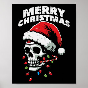 Merry Christmas Skull Santa Xmas Skeleton Head Men Poster