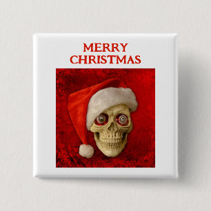 Merry Christmas. Skull wearing Santa hat 15 Cm Square Badge