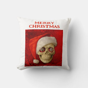 Merry Christmas. Skull wearing Santa hat Cushion