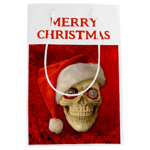 Merry Christmas. Skull wearing Santa hat Medium Gift Bag