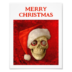 Merry Christmas. Skull wearing Santa hat Photo Print
