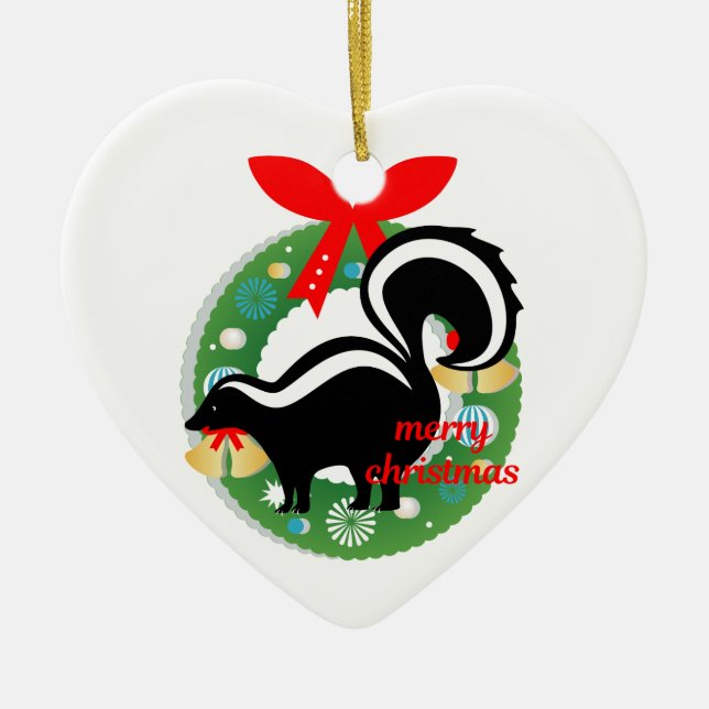 merry christmas skunk ceramic ornament (Front)