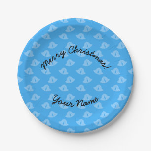 Merry christmas sky blue bells paper plate