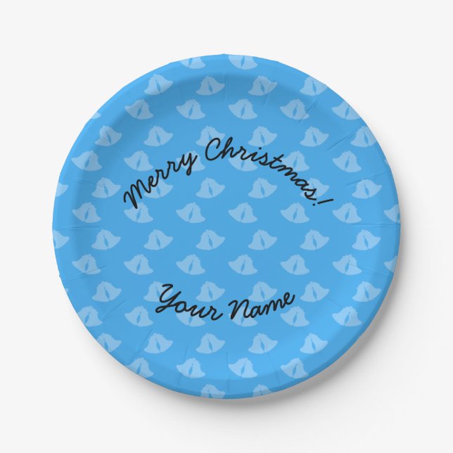 Merry christmas sky blue bells paper plate (Front)