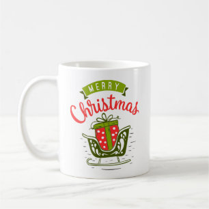 Merry Christmas Sleigh Present Red Green Xmas Coffee Mug