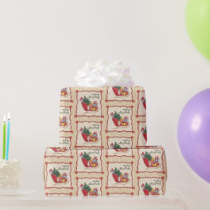 Merry Christmas Sleigh Ride Stripes Wrapping Paper