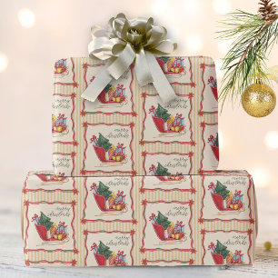 Merry Christmas Sleigh Ride Stripes Wrapping Paper