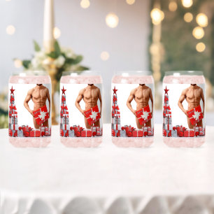 Merry Christmas SlipperyJoe red white silver gift  Can Glass