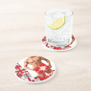 Merry Christmas SlipperyJoe red white silver gift  Coaster