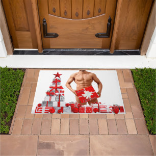 Merry Christmas SlipperyJoe red white silver gift Doormat