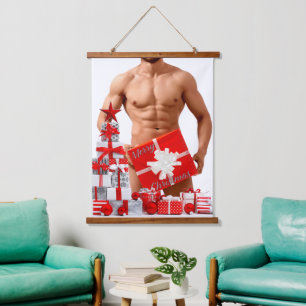 Merry Christmas SlipperyJoe red white silver gift  Hanging Tapestry