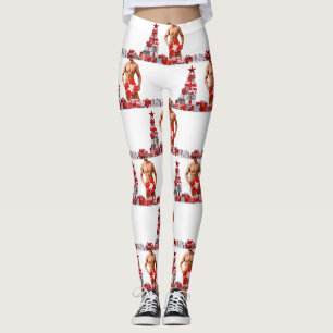 Merry Christmas SlipperyJoe red white silver gift Leggings