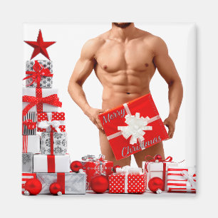 Merry Christmas SlipperyJoe red white silver gift Magnet