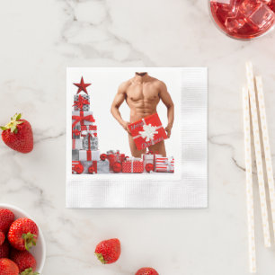 Merry Christmas SlipperyJoe red white silver gift Napkin
